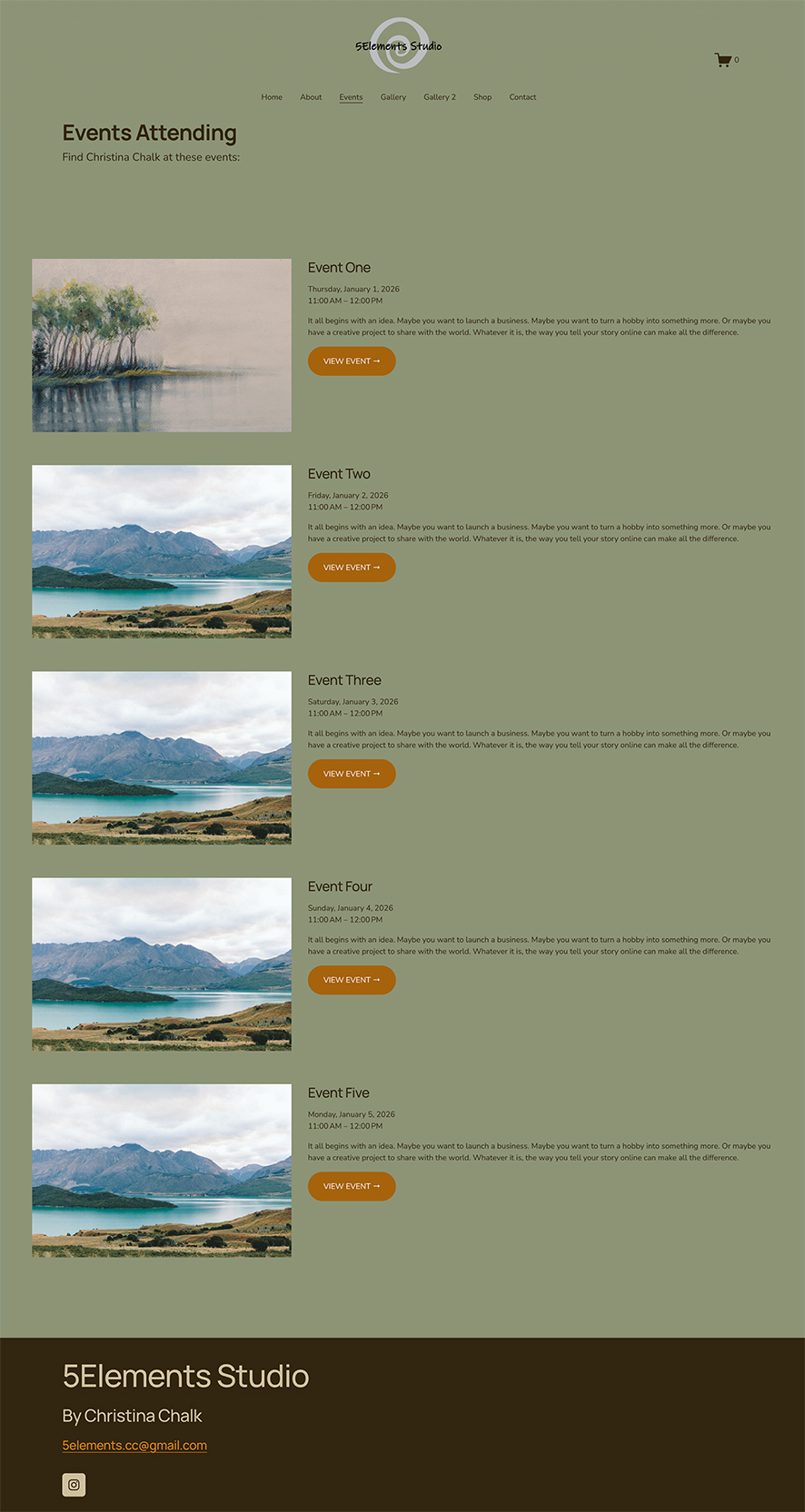Wireframe - Events page