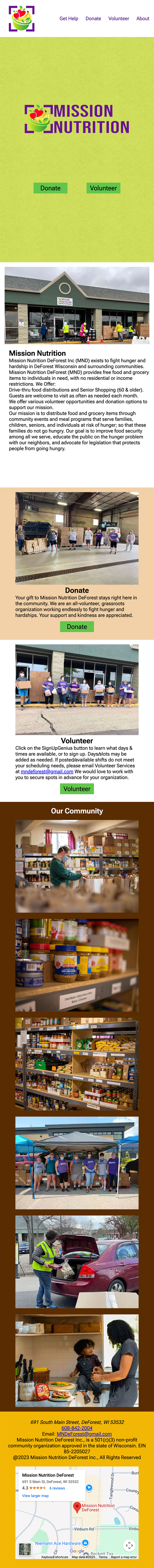 Mobile screenshot of my coded Mission Nutrition webpage