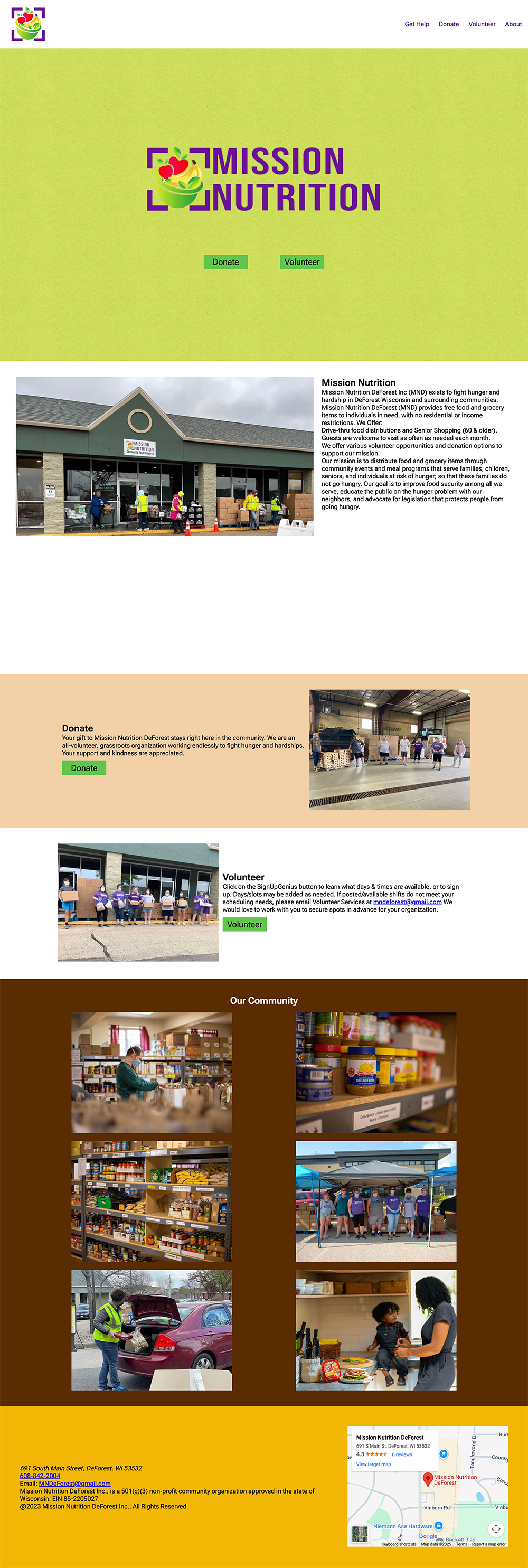 Desktop screenshot of my coded Mission Nutrition webpage