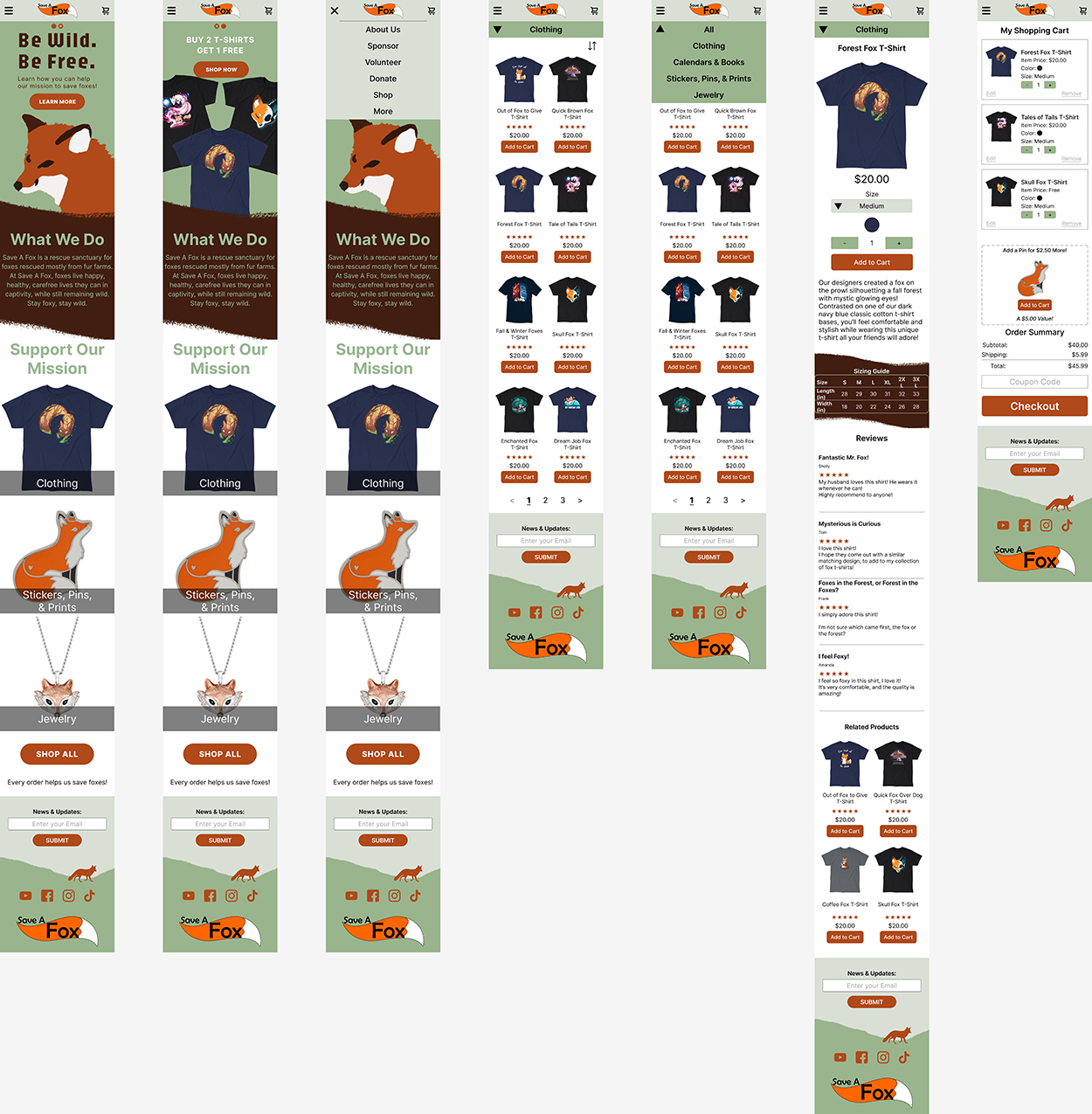 Screenshot of all mobile version pages