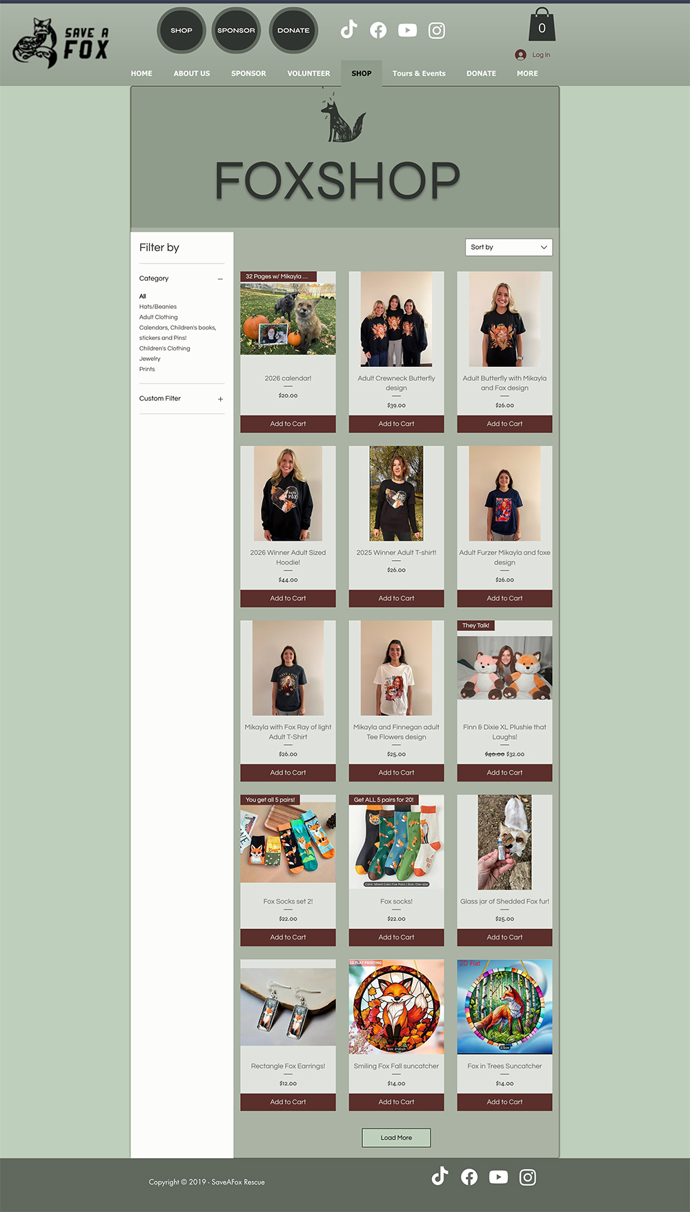 Original Save A Fox store page